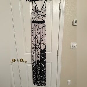 Lace up Black and White Floral Maxi Dress